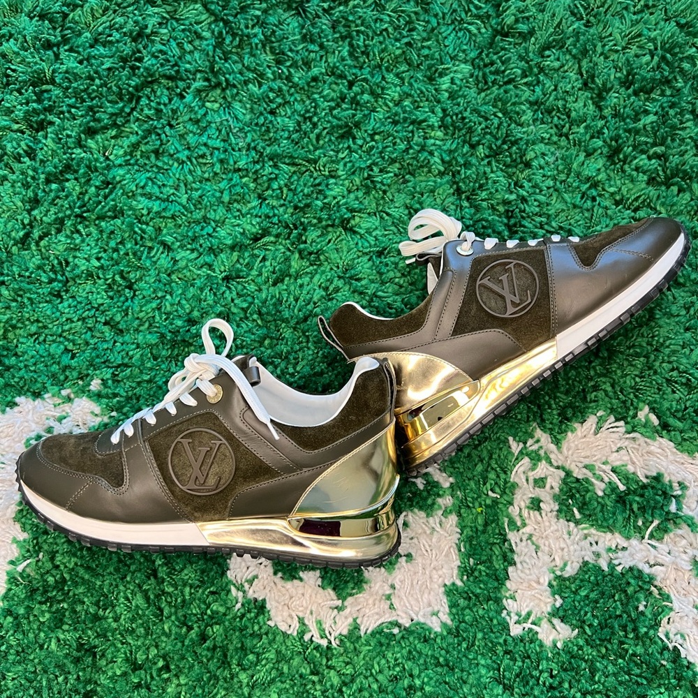 Louis Vuitton Run Away Trainer Sneakers ~ Khaki Green with Gold Accents